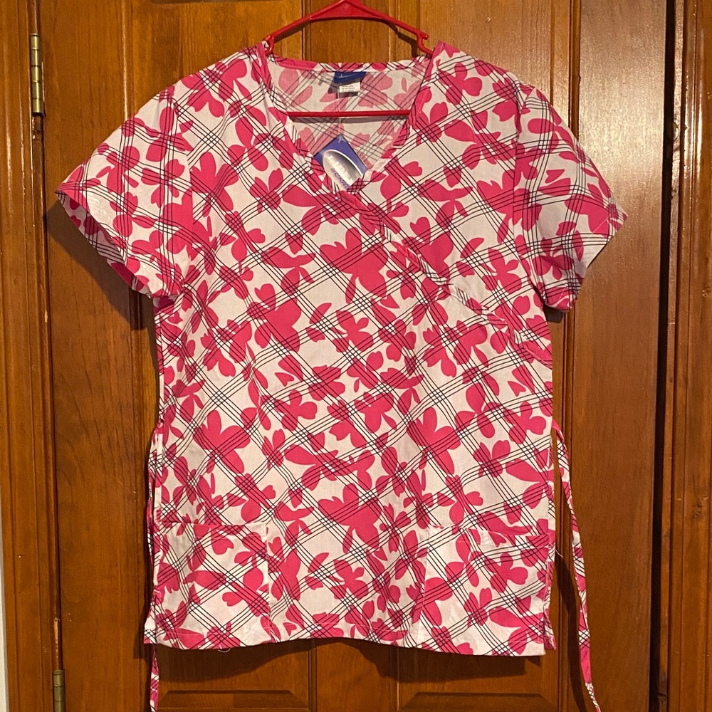 Liberty Scrubs White & Pink Scrub Top